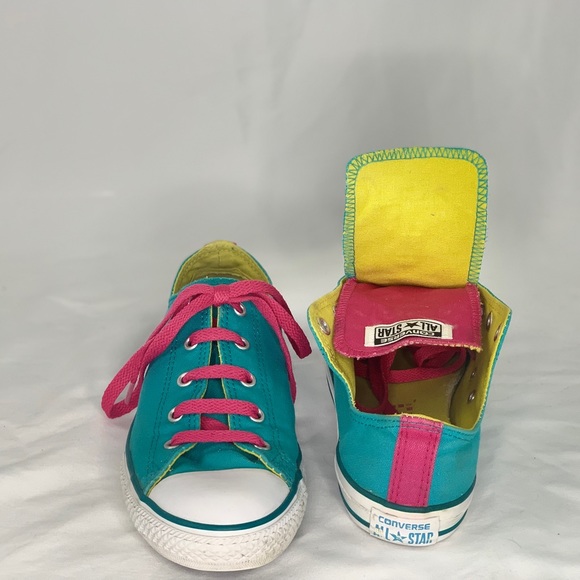 Chuck Taylor All-Star Low - Teal & Pink w/double Tounge - Youth size 4 - Picture 2 of 7